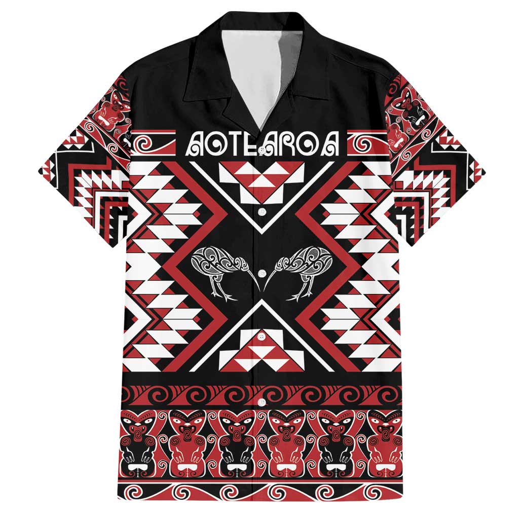 Personalised Taniko Motifs Aotearoa Hawaiian Shirt Waitangi Kowhaiwhai Kiwi LT7 Red - Polynesian Pride