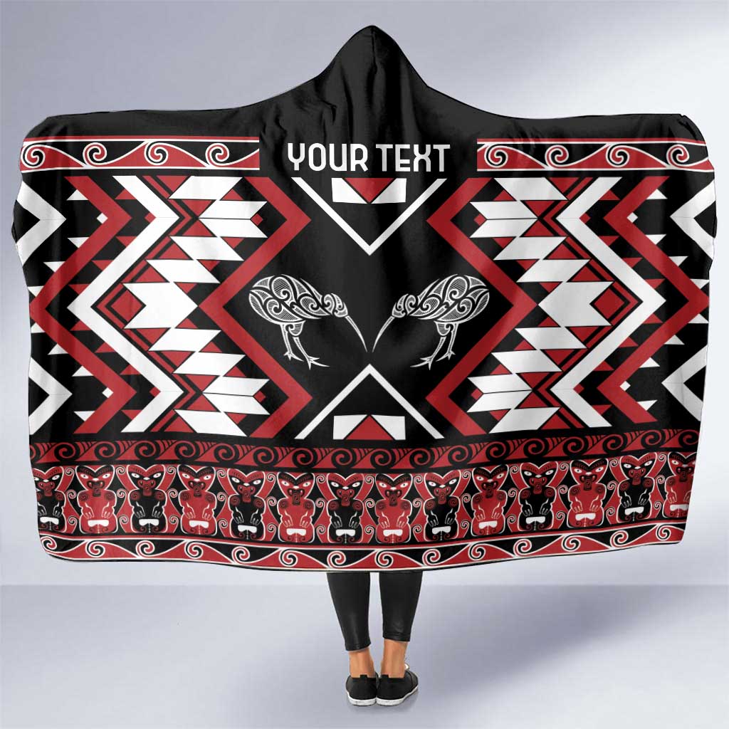 Personalised Taniko Motifs Aotearoa Hooded Blanket Waitangi Kowhaiwhai Kiwi LT7 One Size Red - Polynesian Pride
