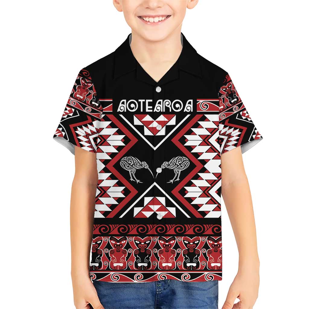 Personalised Taniko Motifs Aotearoa Kid Hawaiian Shirt Waitangi Kowhaiwhai Kiwi