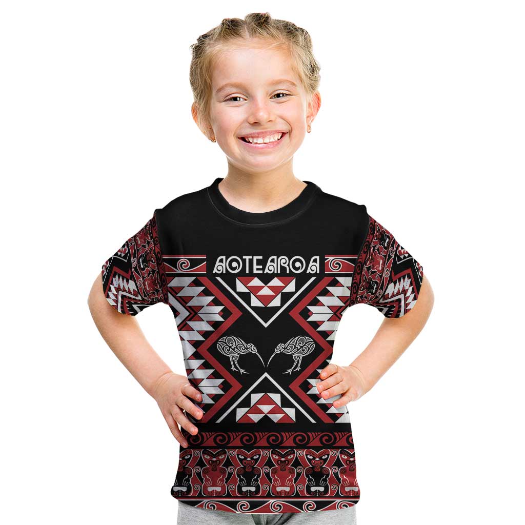 Personalised Taniko Motifs Aotearoa Kid T Shirt Waitangi Kowhaiwhai Kiwi