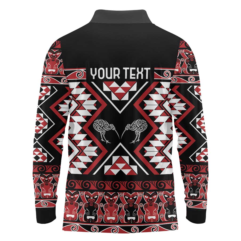 Personalised Taniko Motifs Aotearoa Long Sleeve Polo Shirt Waitangi Kowhaiwhai Kiwi LT7 - Polynesian Pride