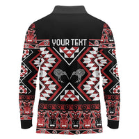 Personalised Taniko Motifs Aotearoa Long Sleeve Polo Shirt Waitangi Kowhaiwhai Kiwi LT7 - Polynesian Pride