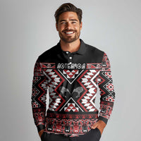 Personalised Taniko Motifs Aotearoa Long Sleeve Polo Shirt Waitangi Kowhaiwhai Kiwi LT7 - Polynesian Pride
