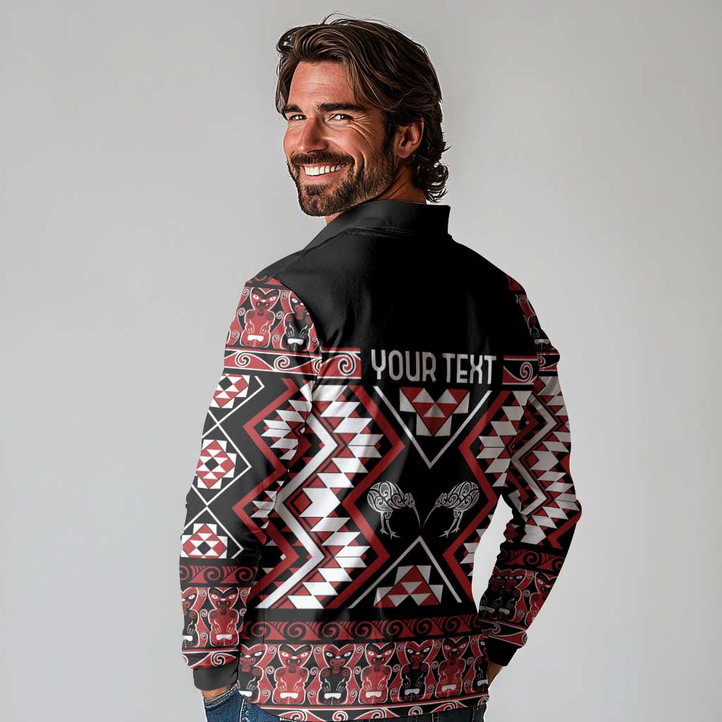 Personalised Taniko Motifs Aotearoa Long Sleeve Polo Shirt Waitangi Kowhaiwhai Kiwi LT7 - Polynesian Pride