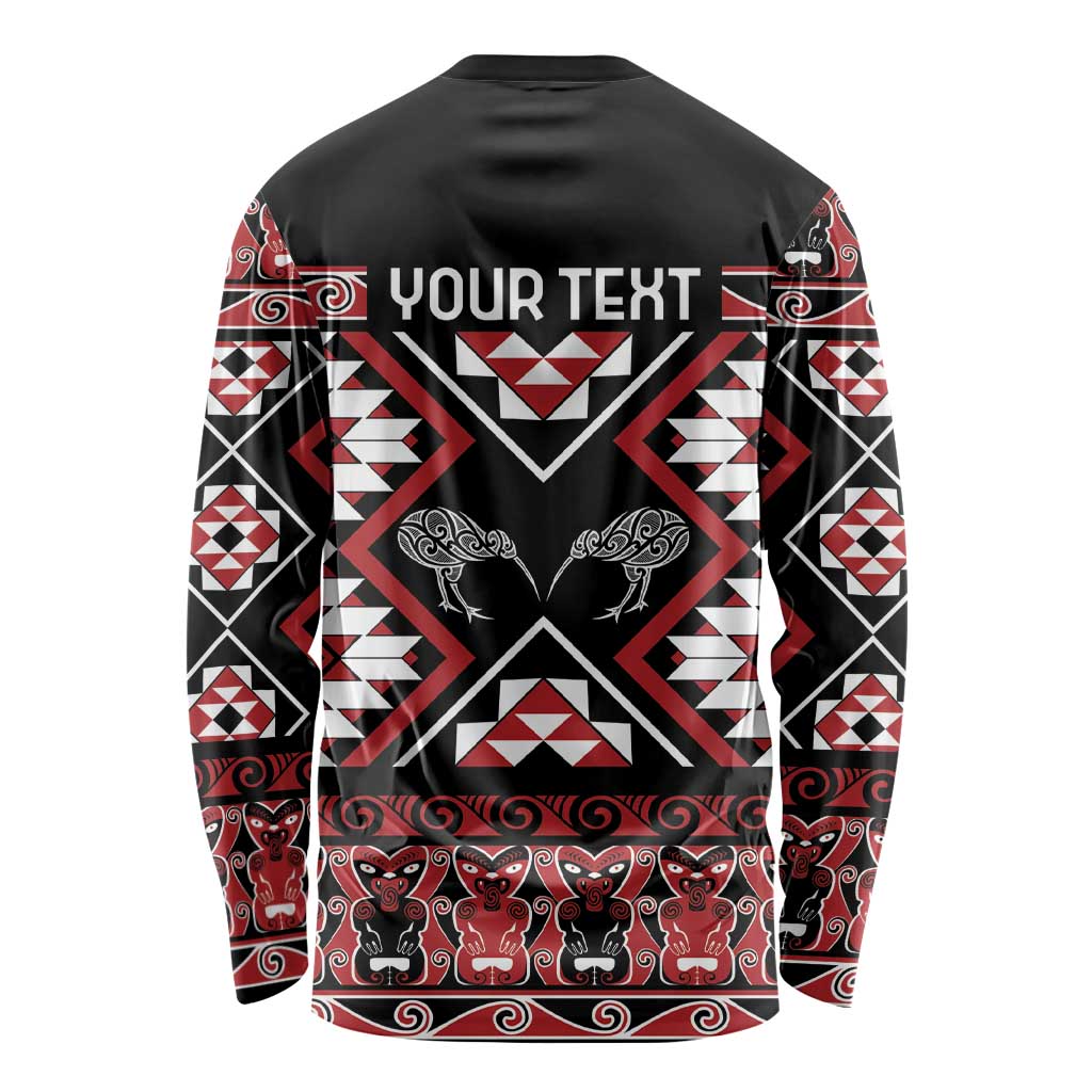 Personalised Taniko Motifs Aotearoa Long Sleeve Shirt Waitangi Kowhaiwhai Kiwi