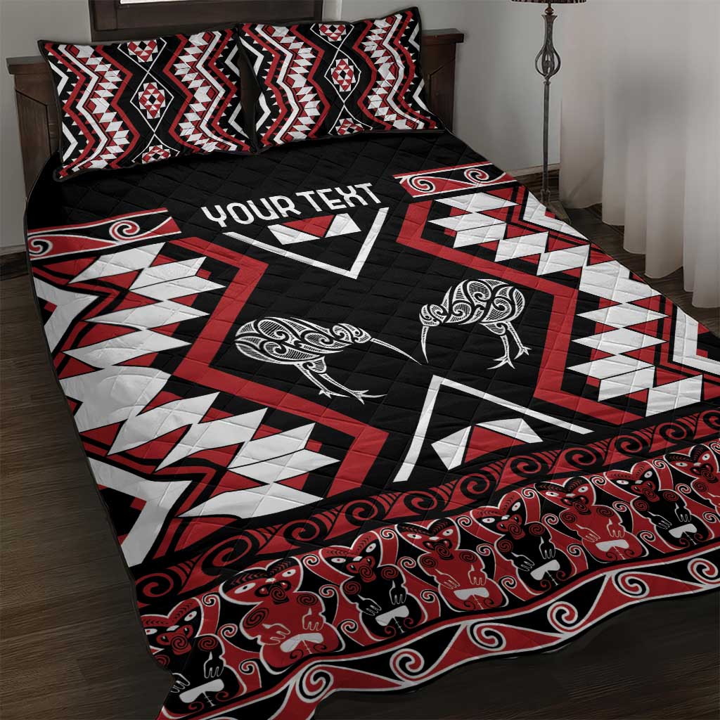 Personalised Taniko Motifs Aotearoa Quilt Bed Set Waitangi Kowhaiwhai Kiwi LT7 Red - Polynesian Pride
