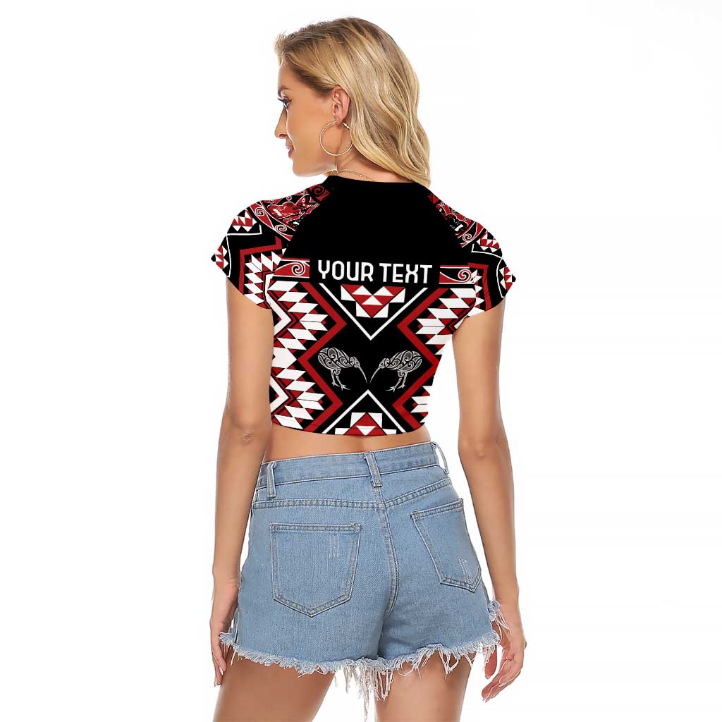 Personalised Taniko Motifs Aotearoa Raglan Cropped T Shirt Waitangi Kowhaiwhai Kiwi LT7 - Polynesian Pride