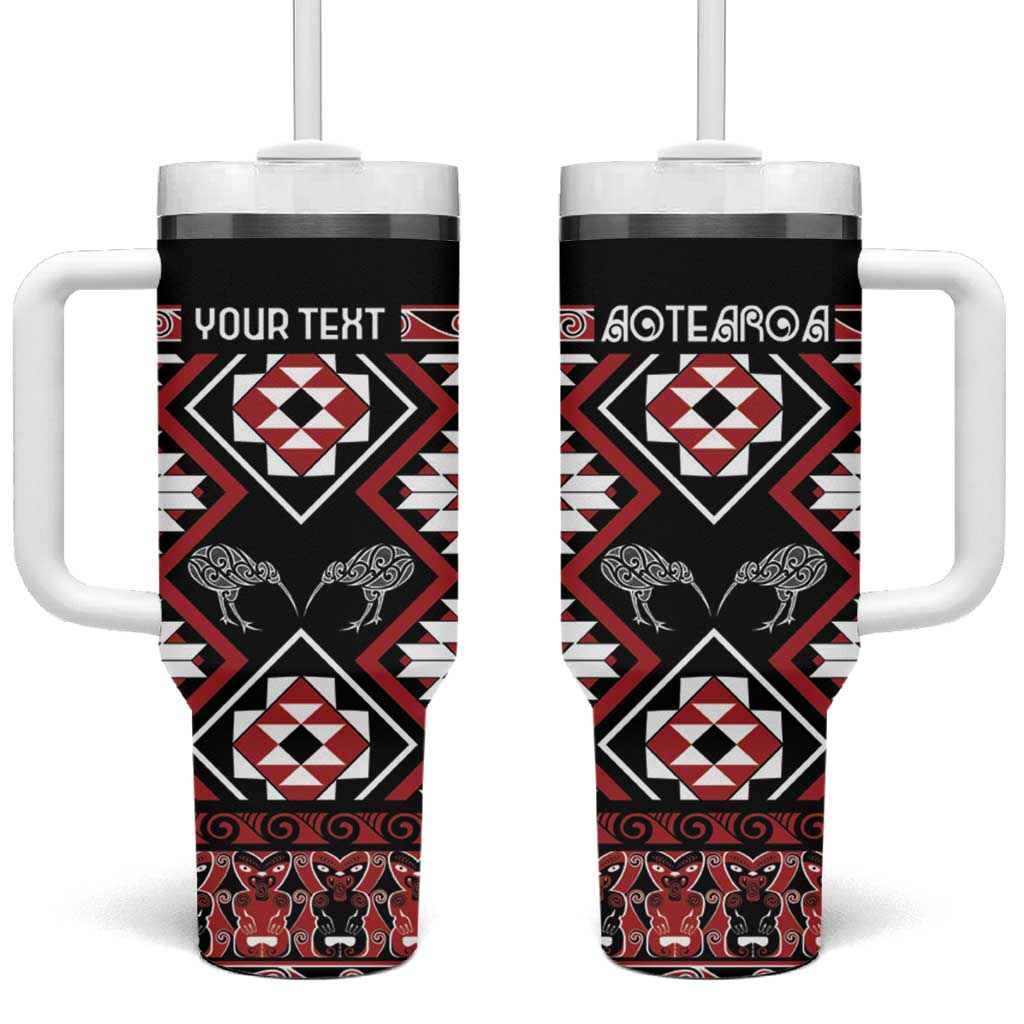 Personalised Taniko Motifs Aotearoa Tumbler With Handle Waitangi Kowhaiwhai Kiwi LT7 One Size: 40 oz Red - Polynesian Pride