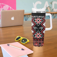 Personalised Taniko Motifs Aotearoa Tumbler With Handle Waitangi Kowhaiwhai Kiwi LT7 - Polynesian Pride