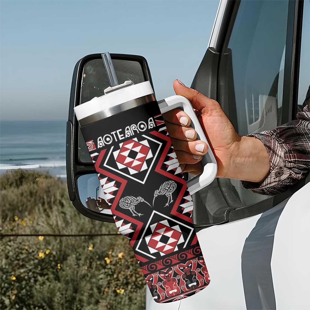 Personalised Taniko Motifs Aotearoa Tumbler With Handle Waitangi Kowhaiwhai Kiwi LT7 - Polynesian Pride