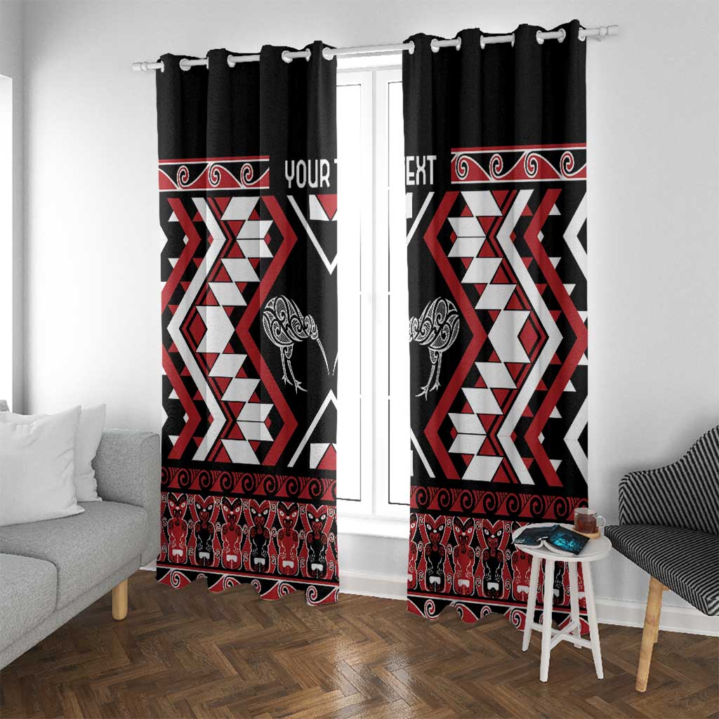 Personalised Taniko Motifs Aotearoa Window Curtain Waitangi Kowhaiwhai Kiwi LT7 With Grommets Red - Polynesian Pride