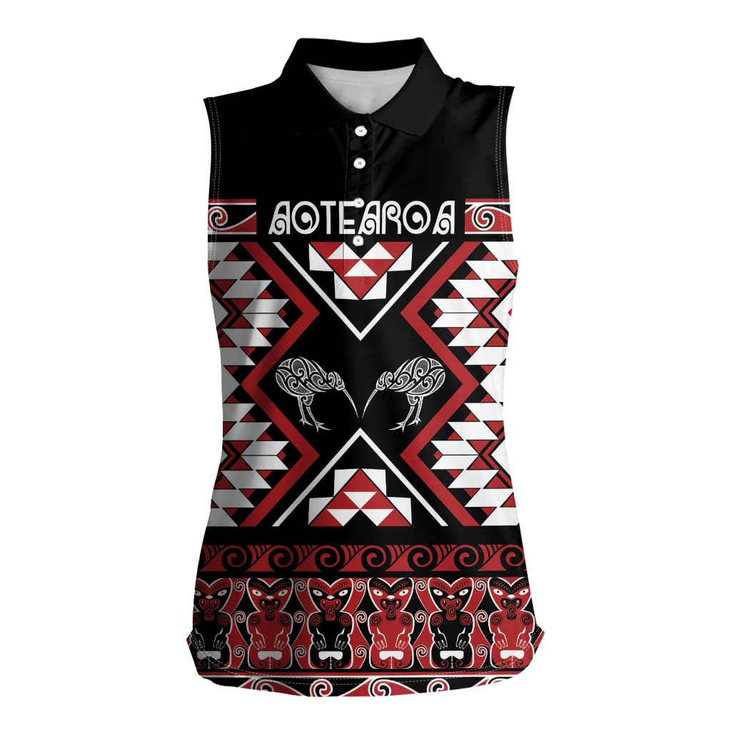 Personalised Taniko Motifs Aotearoa Women Sleeveless Polo Shirt Waitangi Kowhaiwhai Kiwi