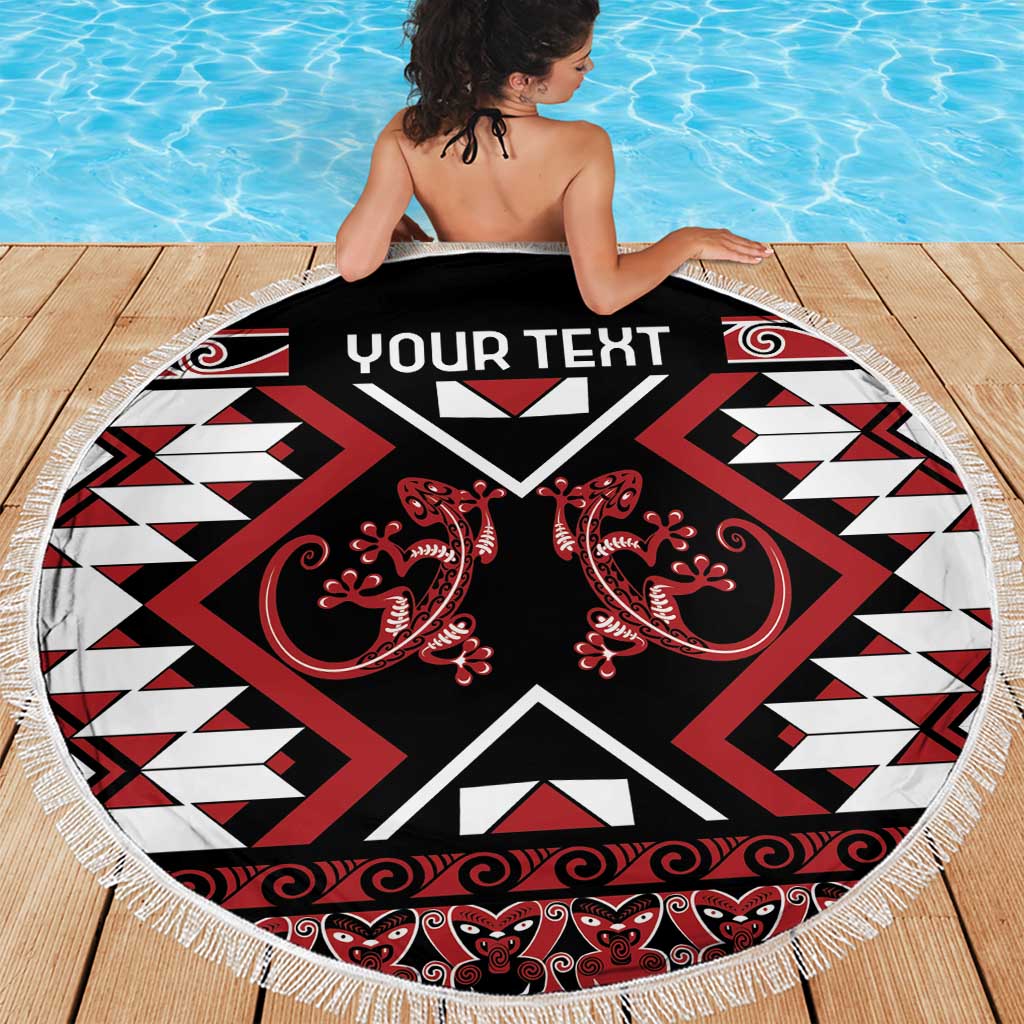 Personalised Aotearoa Waitangi Beach Blanket Taniko Motifs - Mania Gecko LT7 - Polynesian Pride
