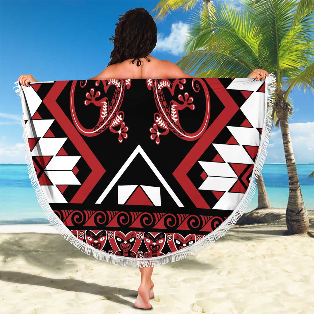 Personalised Aotearoa Waitangi Beach Blanket Taniko Motifs - Mania Gecko LT7 - Polynesian Pride