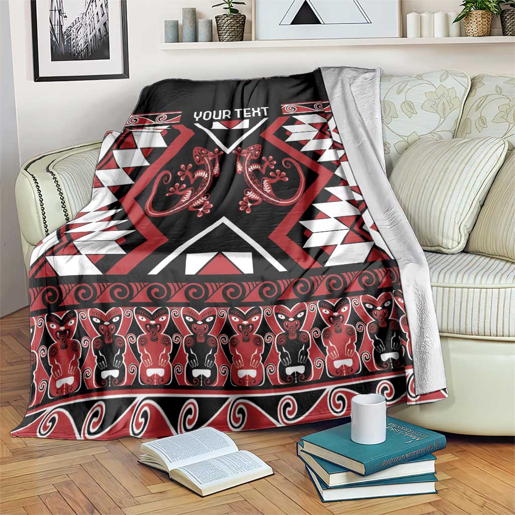 Personalised Aotearoa Waitangi Blanket Taniko Motifs - Mania Gecko LT7 Red - Polynesian Pride