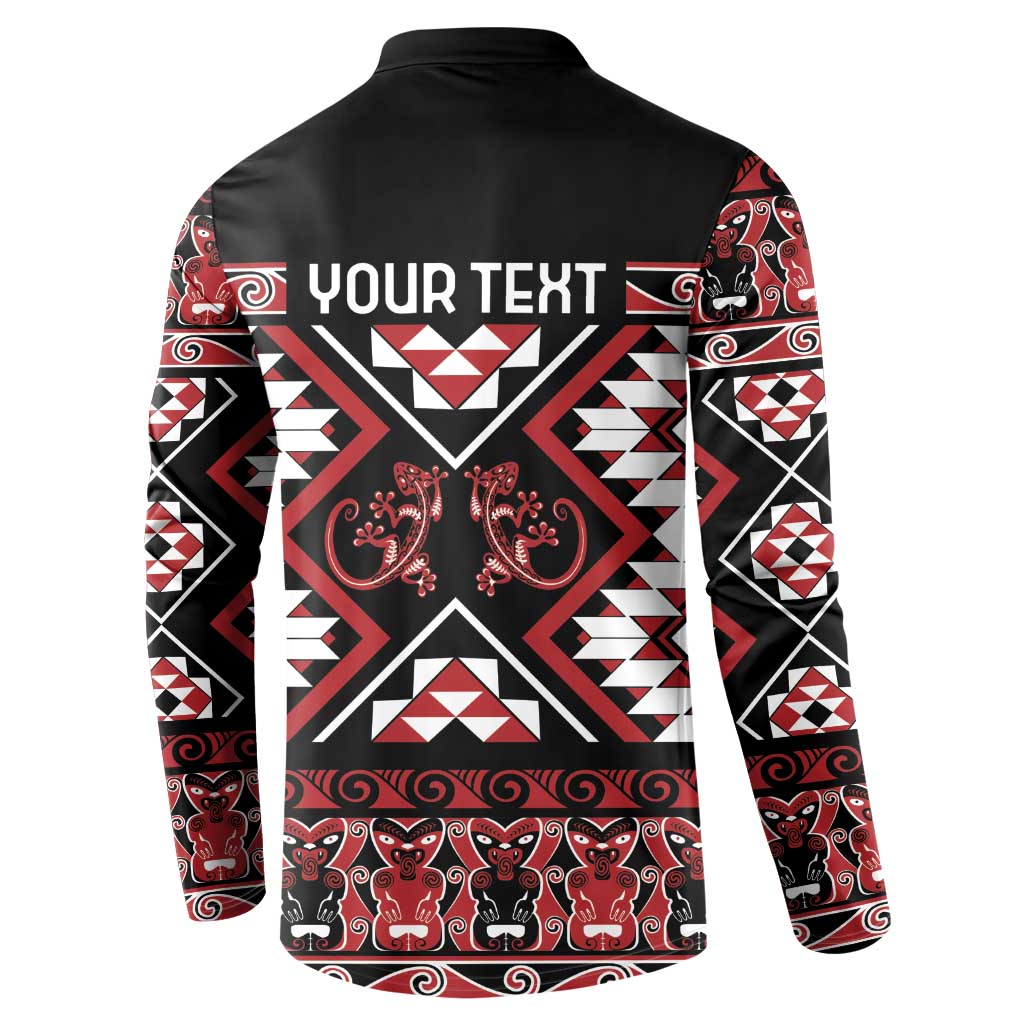 Personalised Aotearoa Waitangi Button Sweatshirt Taniko Motifs - Mania Gecko LT7 - Polynesian Pride
