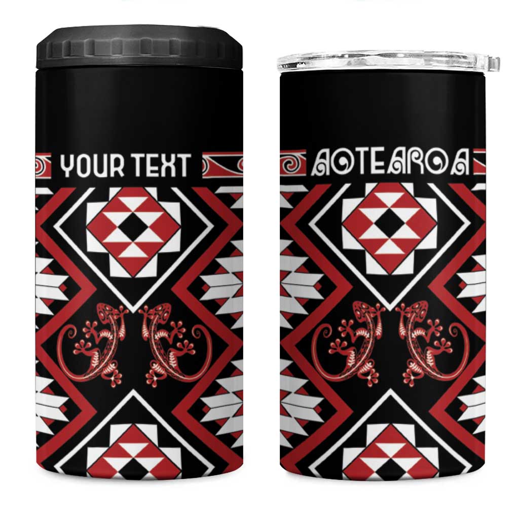 Personalised Aotearoa Waitangi 4 in 1 Can Cooler Tumbler Taniko Motifs - Mania Gecko LT7 One Size: 16 oz Red - Polynesian Pride