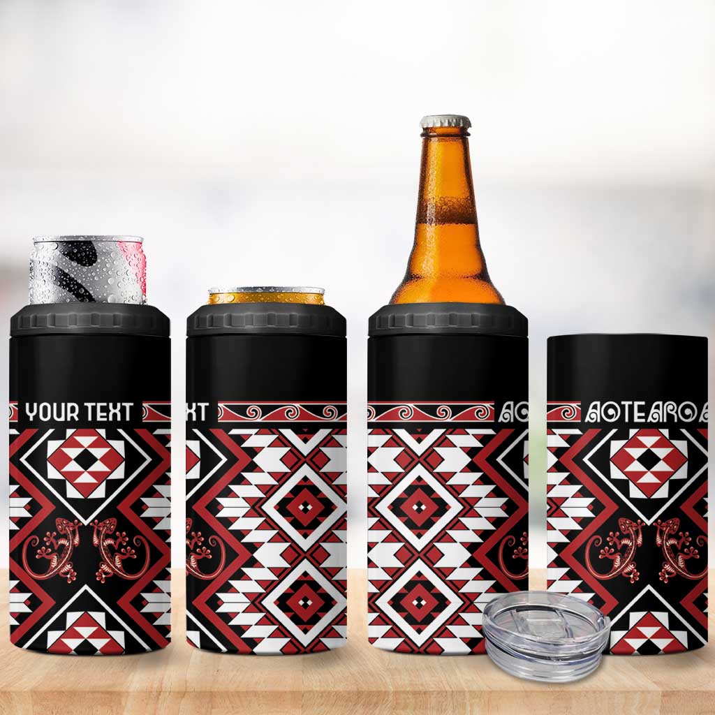 Personalised Aotearoa Waitangi 4 in 1 Can Cooler Tumbler Taniko Motifs - Mania Gecko LT7 - Polynesian Pride