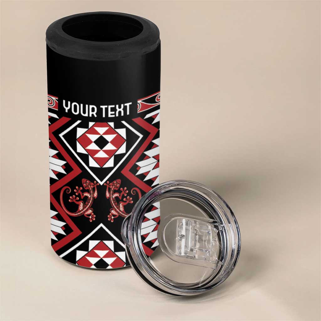 Personalised Aotearoa Waitangi 4 in 1 Can Cooler Tumbler Taniko Motifs - Mania Gecko LT7 - Polynesian Pride