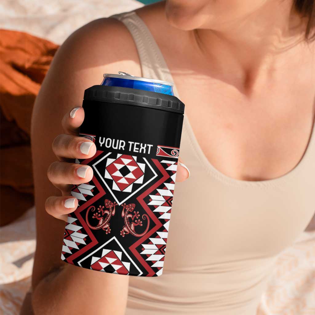 Personalised Aotearoa Waitangi 4 in 1 Can Cooler Tumbler Taniko Motifs - Mania Gecko LT7 - Polynesian Pride
