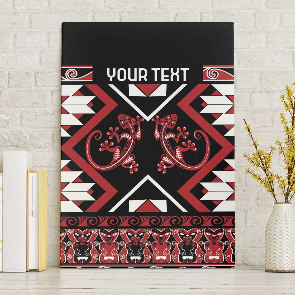 Personalised Aotearoa Waitangi Canvas Wall Art Taniko Motifs - Mania Gecko LT7 Without Frame Red - Polynesian Pride