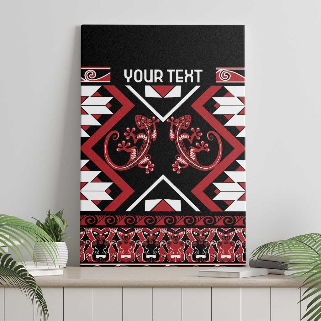 Personalised Aotearoa Waitangi Canvas Wall Art Taniko Motifs - Mania Gecko LT7 - Polynesian Pride