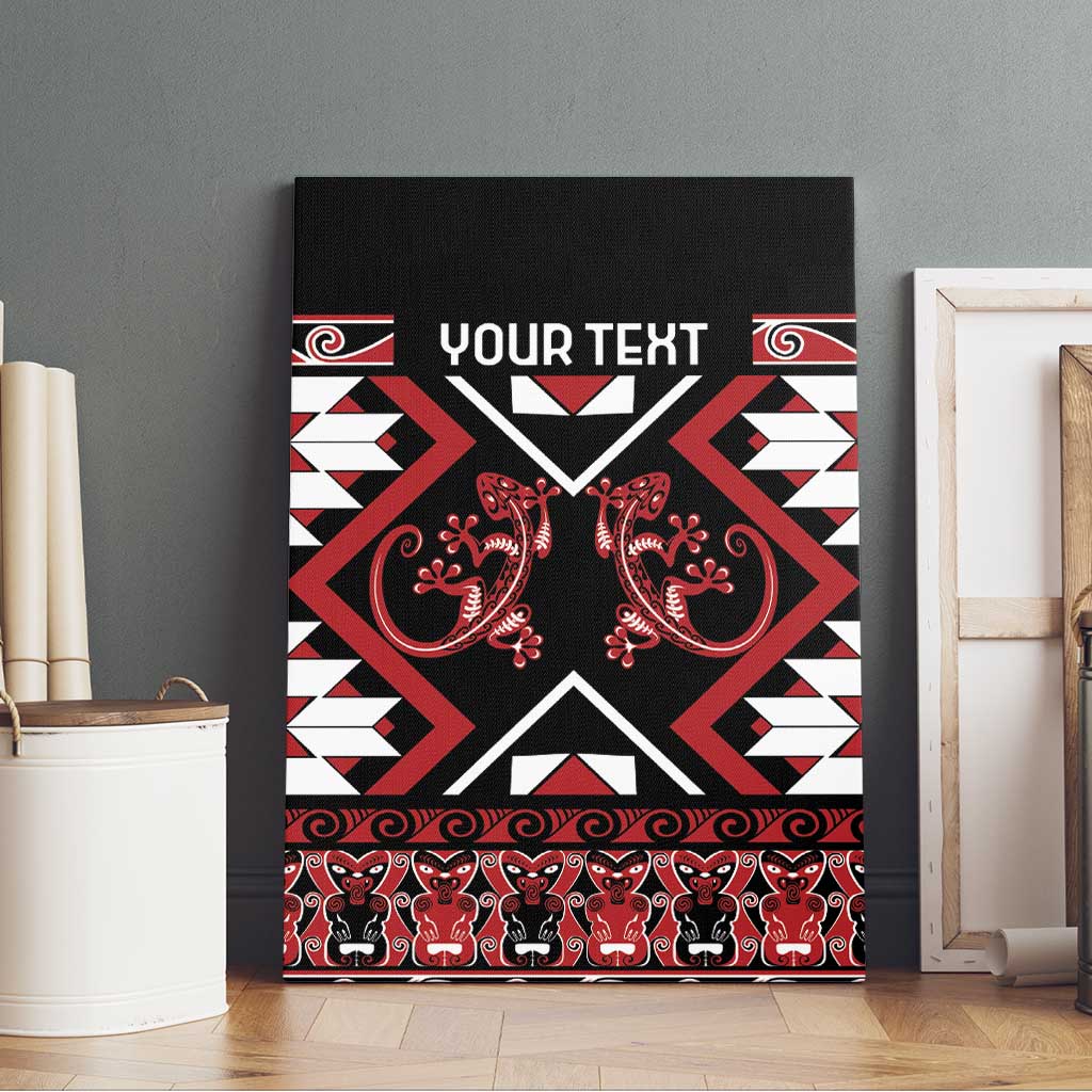 Personalised Aotearoa Waitangi Canvas Wall Art Taniko Motifs - Mania Gecko LT7 - Polynesian Pride