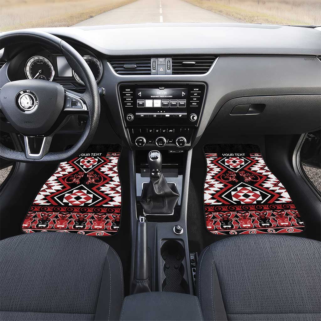 Personalised Aotearoa Waitangi Car Mats Taniko Motifs - Mania Gecko LT7 Set 2pcs - Front Red - Polynesian Pride