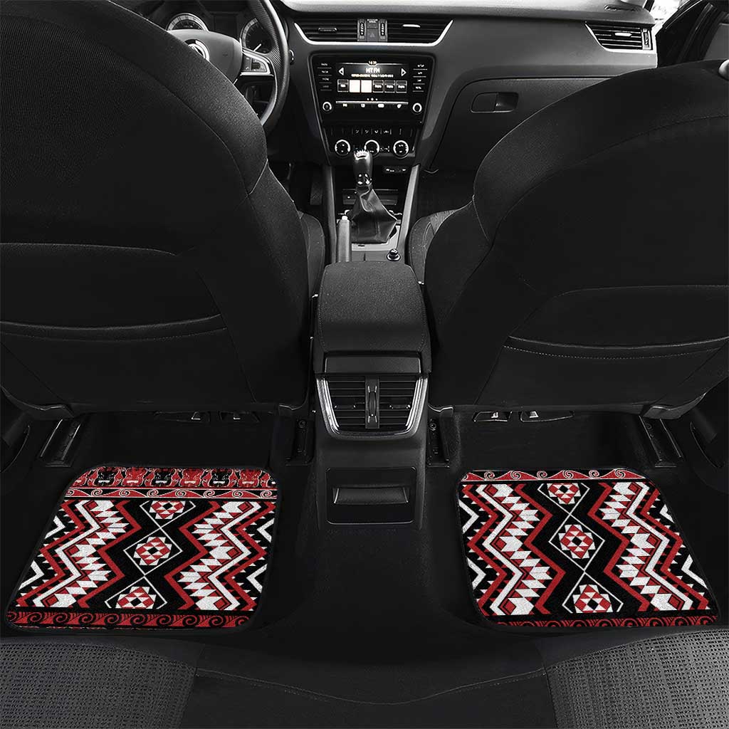 Personalised Aotearoa Waitangi Car Mats Taniko Motifs - Mania Gecko LT7 Set 2pcs - Back Red - Polynesian Pride