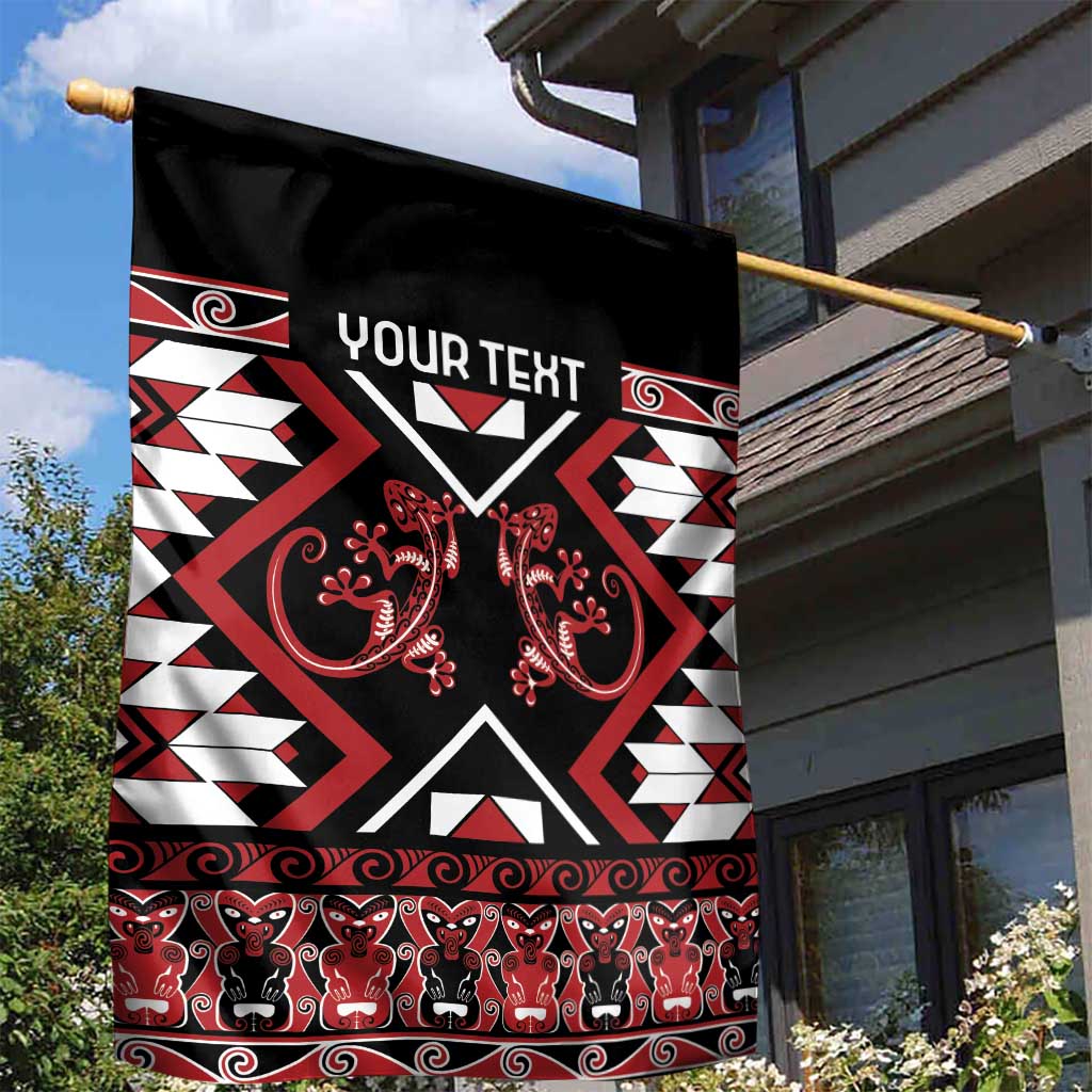 Personalised Aotearoa Waitangi Garden Flag Taniko Motifs - Mania Gecko LT7 - Polynesian Pride