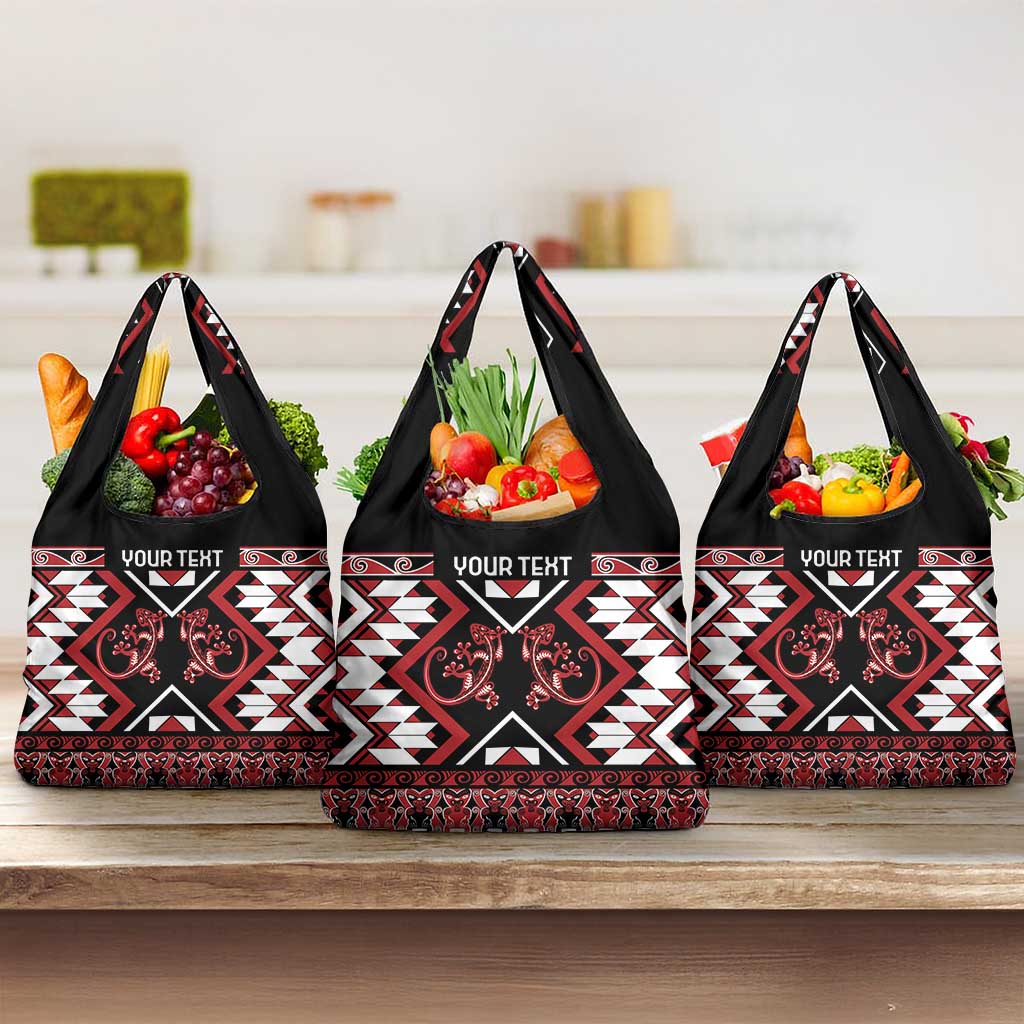 Personalised Aotearoa Waitangi Grocery Bag Taniko Motifs - Mania Gecko