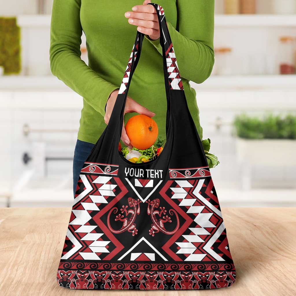 Personalised Aotearoa Waitangi Grocery Bag Taniko Motifs - Mania Gecko