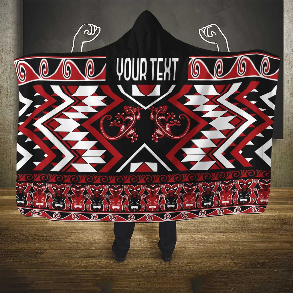 Personalised Aotearoa Waitangi Hooded Blanket Taniko Motifs - Mania Gecko LT7 - Polynesian Pride