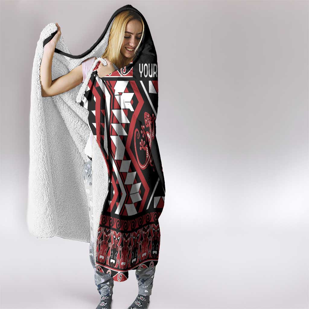 Personalised Aotearoa Waitangi Hooded Blanket Taniko Motifs - Mania Gecko LT7 - Polynesian Pride