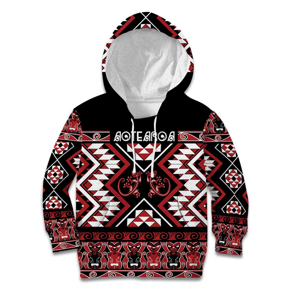 Personalised Aotearoa Waitangi Kid Hoodie Taniko Motifs - Mania Gecko