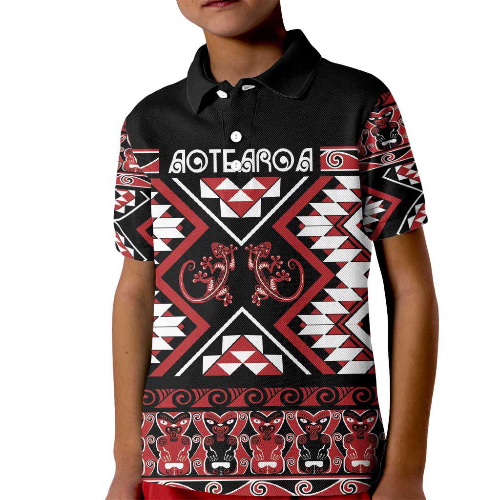 Personalised Aotearoa Waitangi Kid Polo Shirt Taniko Motifs - Mania Gecko