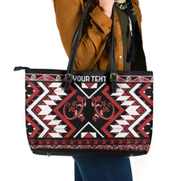 Personalised Aotearoa Waitangi Leather Tote Bag Taniko Motifs - Mania Gecko LT7 - Polynesian Pride