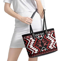 Personalised Aotearoa Waitangi Leather Tote Bag Taniko Motifs - Mania Gecko LT7 - Polynesian Pride