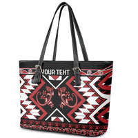 Personalised Aotearoa Waitangi Leather Tote Bag Taniko Motifs - Mania Gecko LT7 - Polynesian Pride