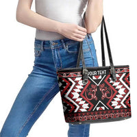 Personalised Aotearoa Waitangi Leather Tote Bag Taniko Motifs - Mania Gecko LT7 - Polynesian Pride