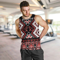 Personalised Aotearoa Waitangi Men Tank Top Taniko Motifs - Mania Gecko LT7 Red - Polynesian Pride