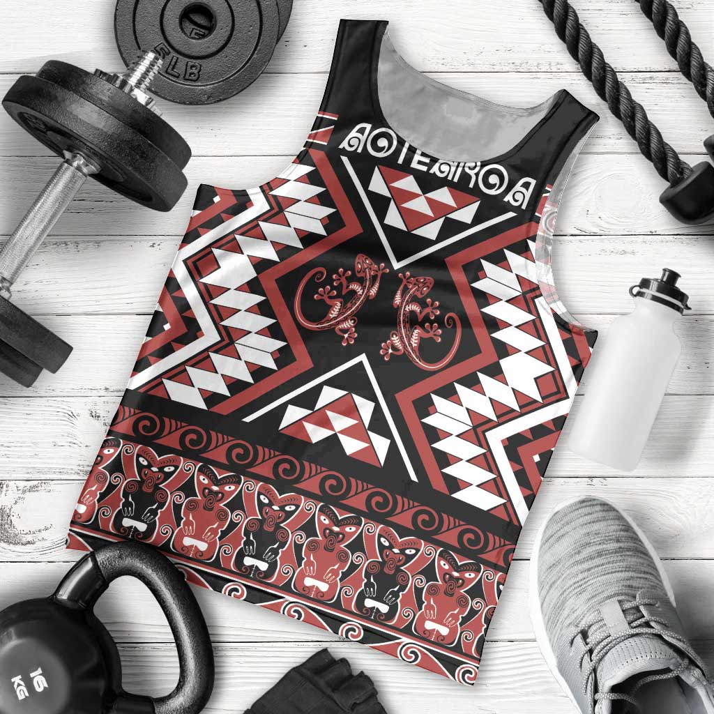 Personalised Aotearoa Waitangi Men Tank Top Taniko Motifs - Mania Gecko LT7 - Polynesian Pride