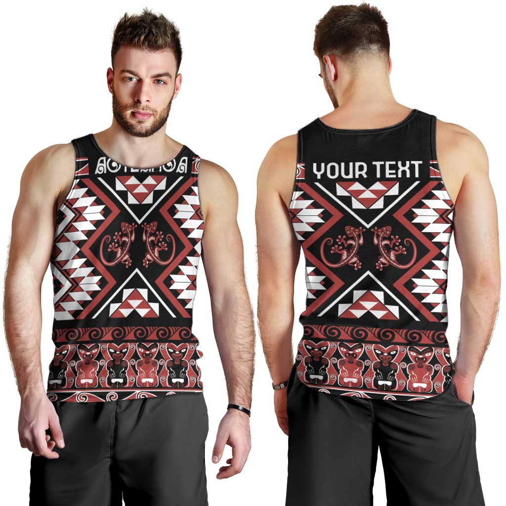 Personalised Aotearoa Waitangi Men Tank Top Taniko Motifs - Mania Gecko LT7 - Polynesian Pride