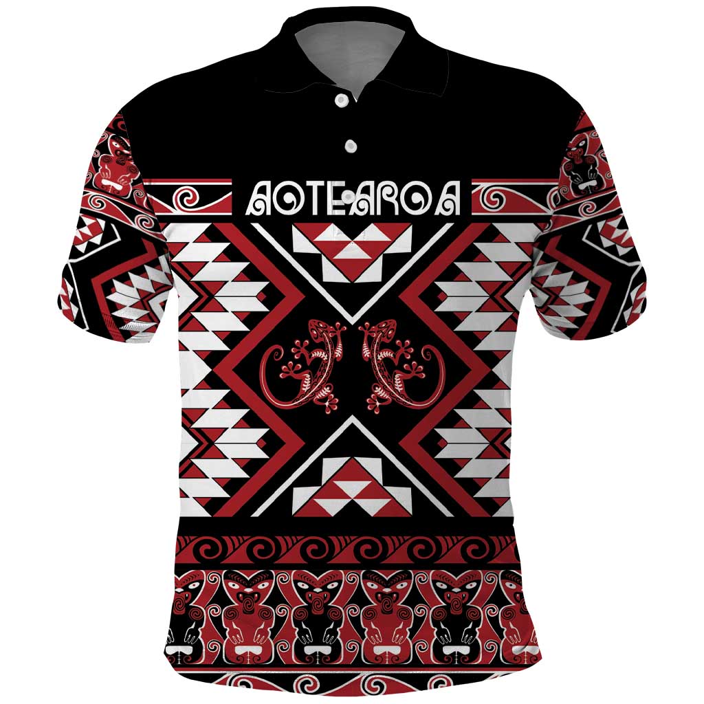 Personalised Aotearoa Waitangi Polo Shirt Taniko Motifs - Mania Gecko