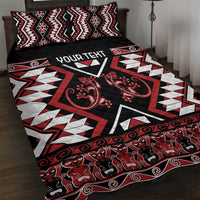 Personalised Aotearoa Waitangi Quilt Bed Set Taniko Motifs - Mania Gecko LT7 Red - Polynesian Pride