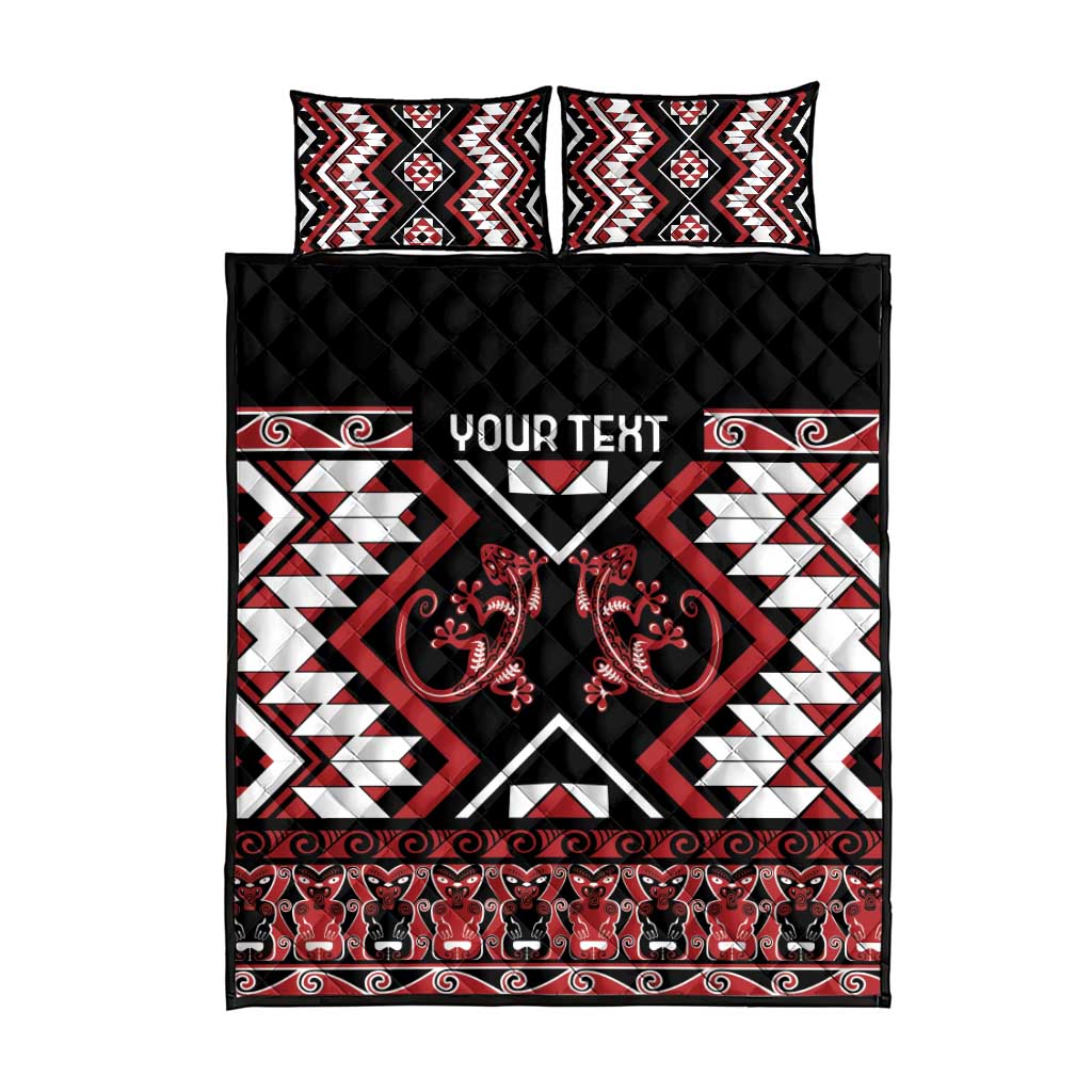 Personalised Aotearoa Waitangi Quilt Bed Set Taniko Motifs - Mania Gecko LT7 - Polynesian Pride