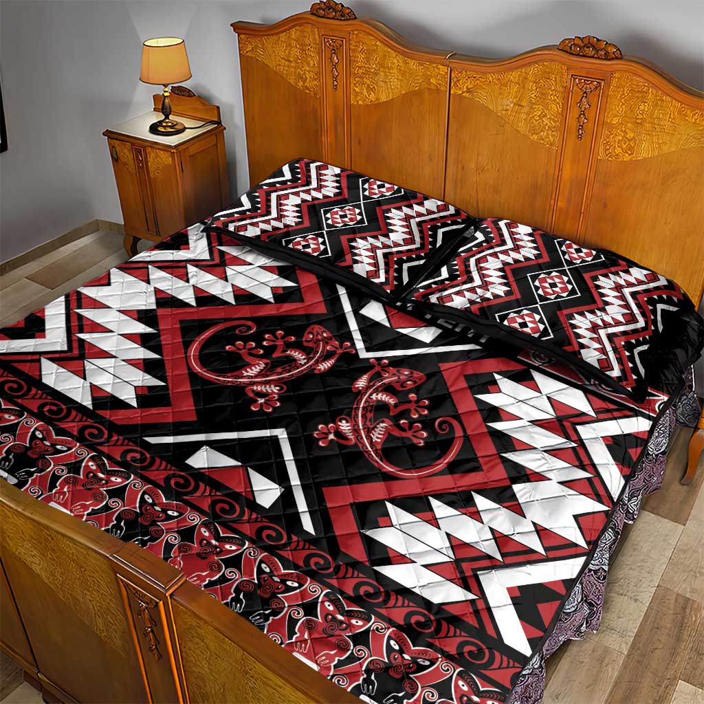 Personalised Aotearoa Waitangi Quilt Bed Set Taniko Motifs - Mania Gecko LT7 - Polynesian Pride