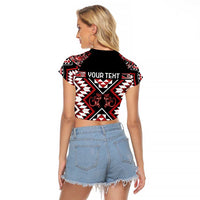 Personalised Aotearoa Waitangi Raglan Cropped T Shirt Taniko Motifs - Mania Gecko LT7 - Polynesian Pride