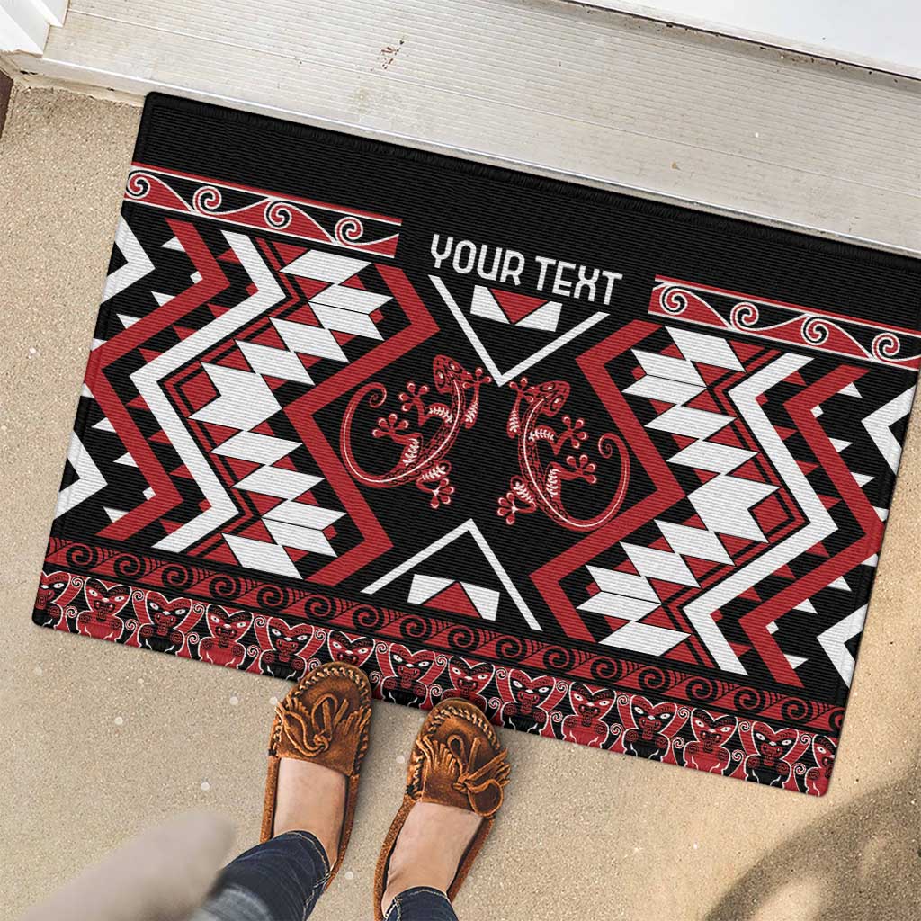 Personalised Aotearoa Waitangi Rubber Doormat Taniko Motifs - Mania Gecko LT7 - Polynesian Pride