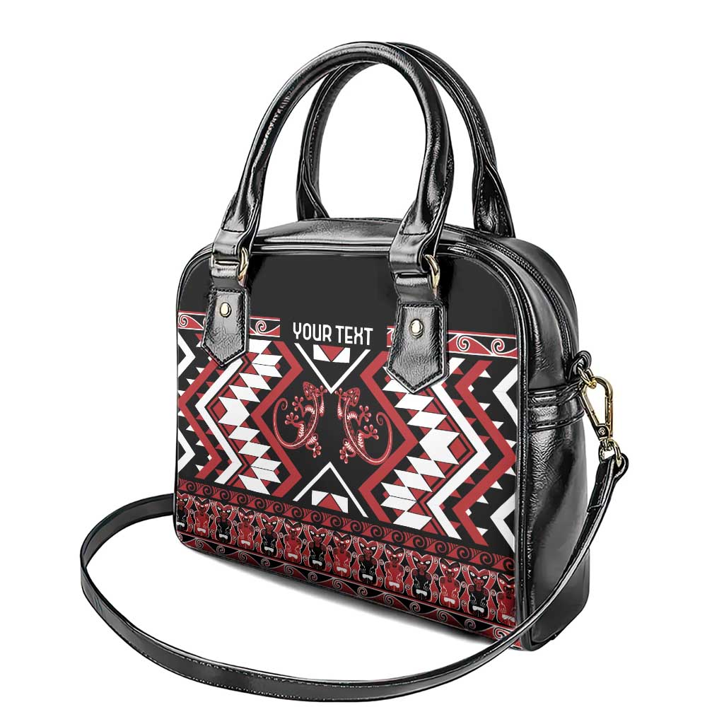 Personalised Aotearoa Waitangi Shoulder Handbag Taniko Motifs - Mania Gecko